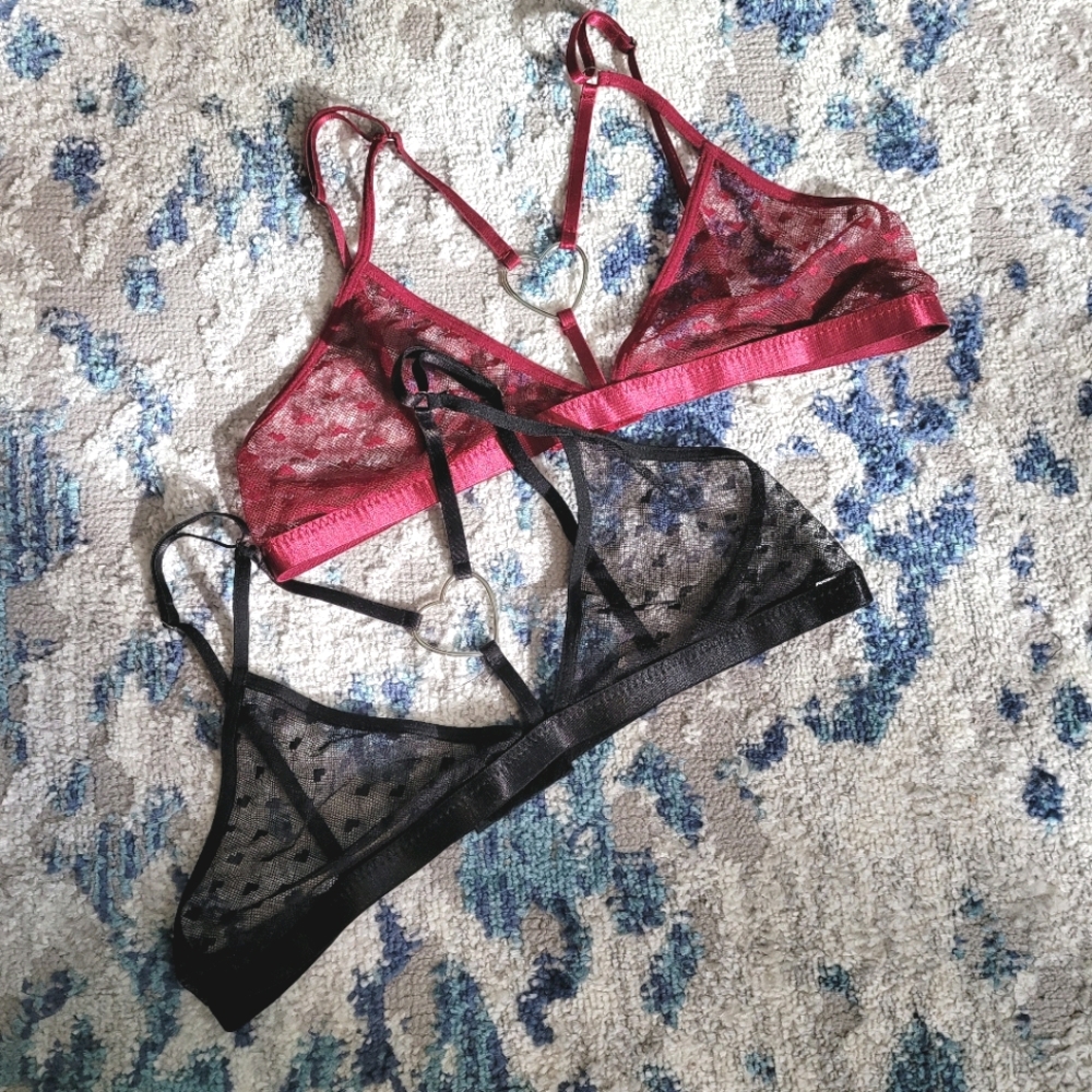 'Sugar Thrillz' Heart Mesh Bralette - Set of 2